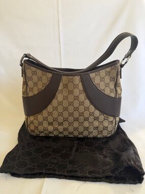 Gucci Beige & Brown GG Canvas Shoulder Bag